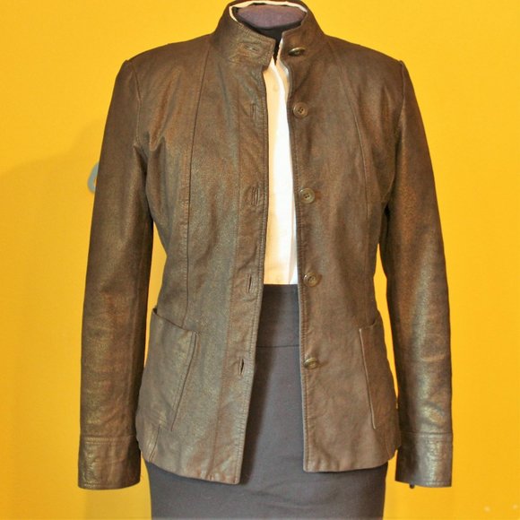 Alfani Bronze Metallic Genuine Leather Coat Sz M - Picture 1 of 8